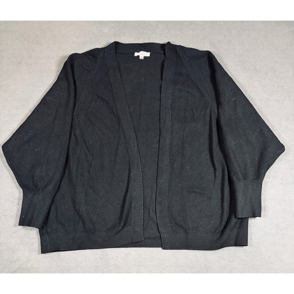 Essentials Milano Cardigan Womens Medium Black Waffle Knit Open Front Sweater
